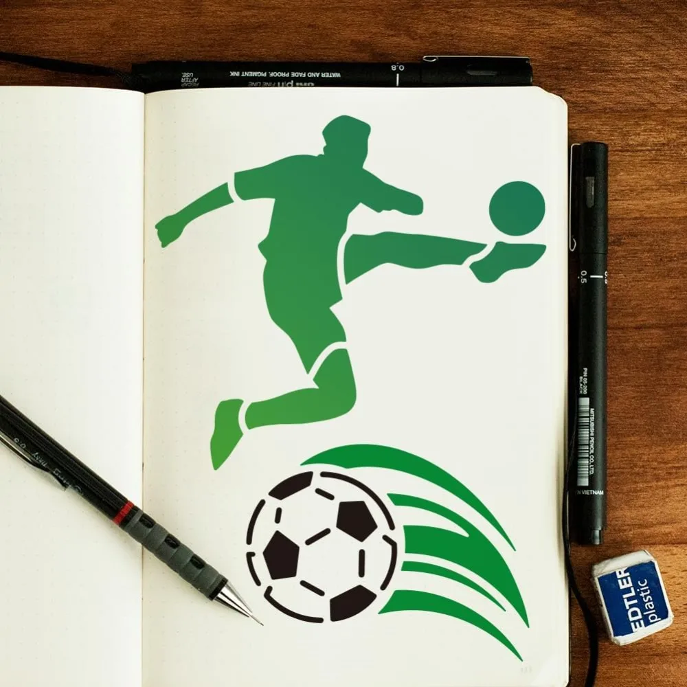 2Pcs Play Football Stencils for Painting  Plastic Soccer Player Stencil Drawing Templates Sport DIY Craft Paint Templates thumbnail 5
