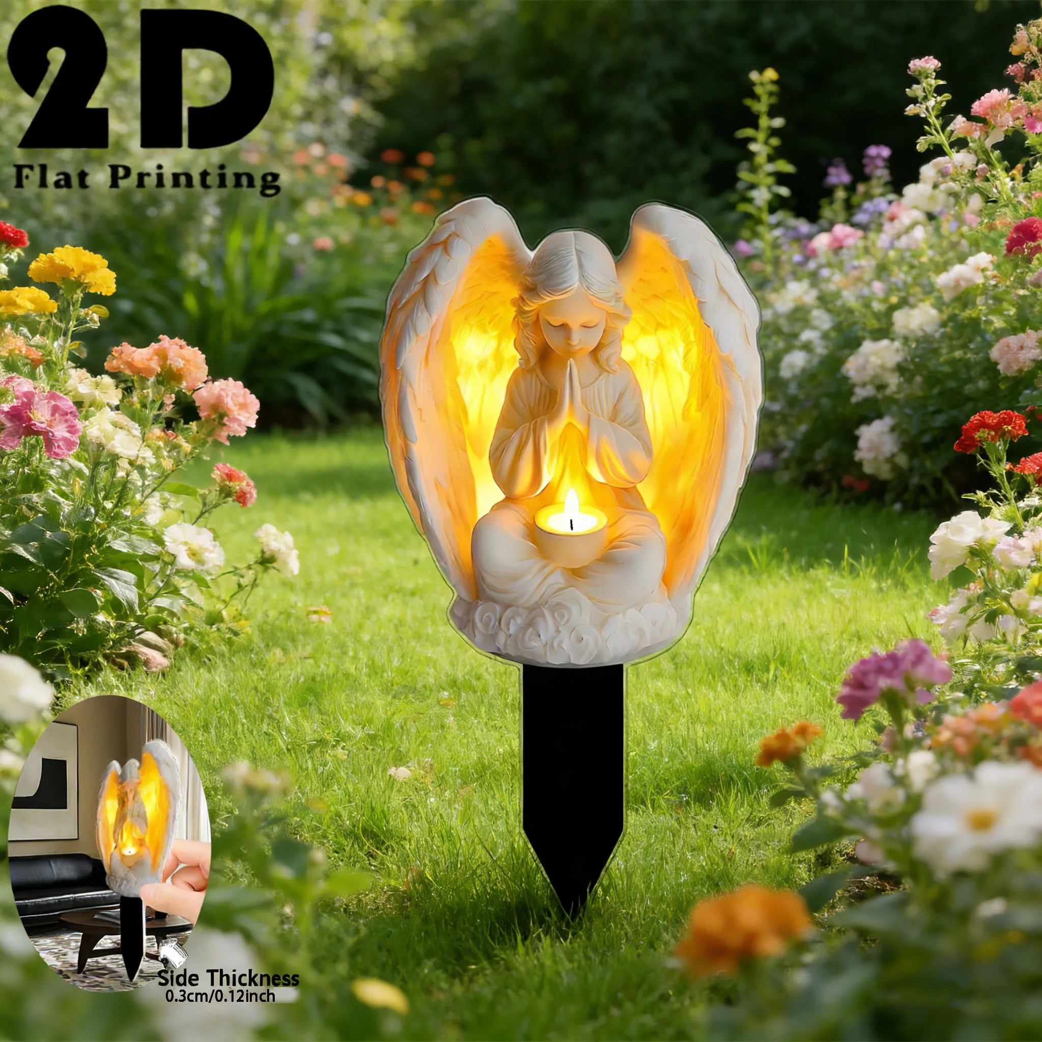 2D flat eternal light angel and heart acrylic garden sign, without lights, fun decoration, courtyard potted plant decoration
