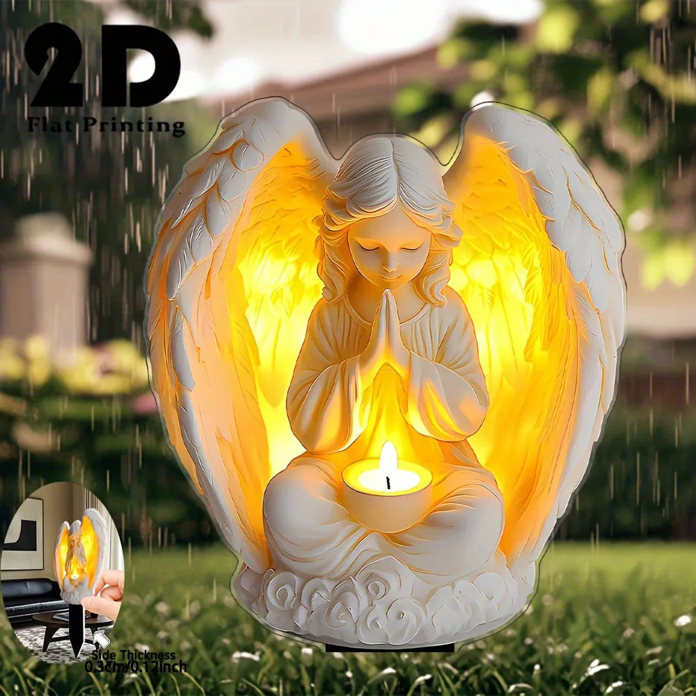2D flat eternal light angel and heart acrylic garden sign, without lights, fun decoration, courtyard potted plant decoration thumbnail 4