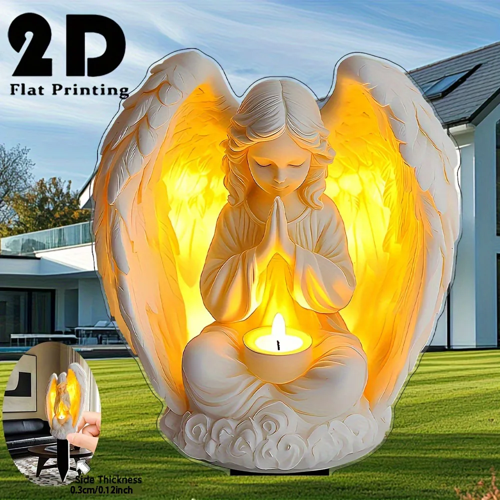 2D flat eternal light angel and heart acrylic garden sign, without lights, fun decoration, courtyard potted plant decoration thumbnail 2