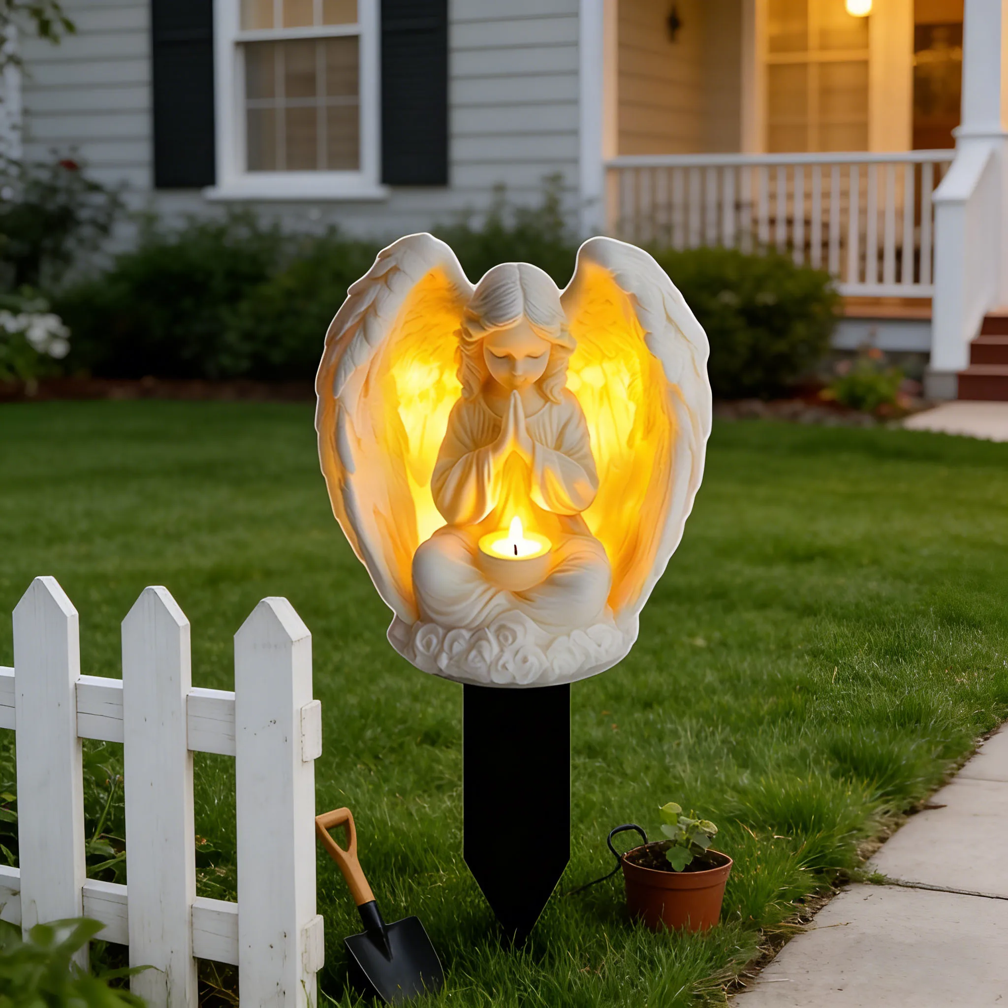 2D flat eternal light angel and heart acrylic garden sign, without lights, fun decoration, courtyard potted plant decoration thumbnail 3