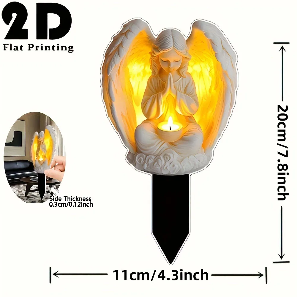 2D flat eternal light angel and heart acrylic garden sign, without lights, fun decoration, courtyard potted plant decoration thumbnail 6