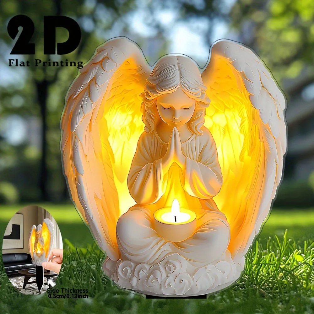 2D flat eternal light angel and heart acrylic garden sign, without lights, fun decoration, courtyard potted plant decoration thumbnail 5