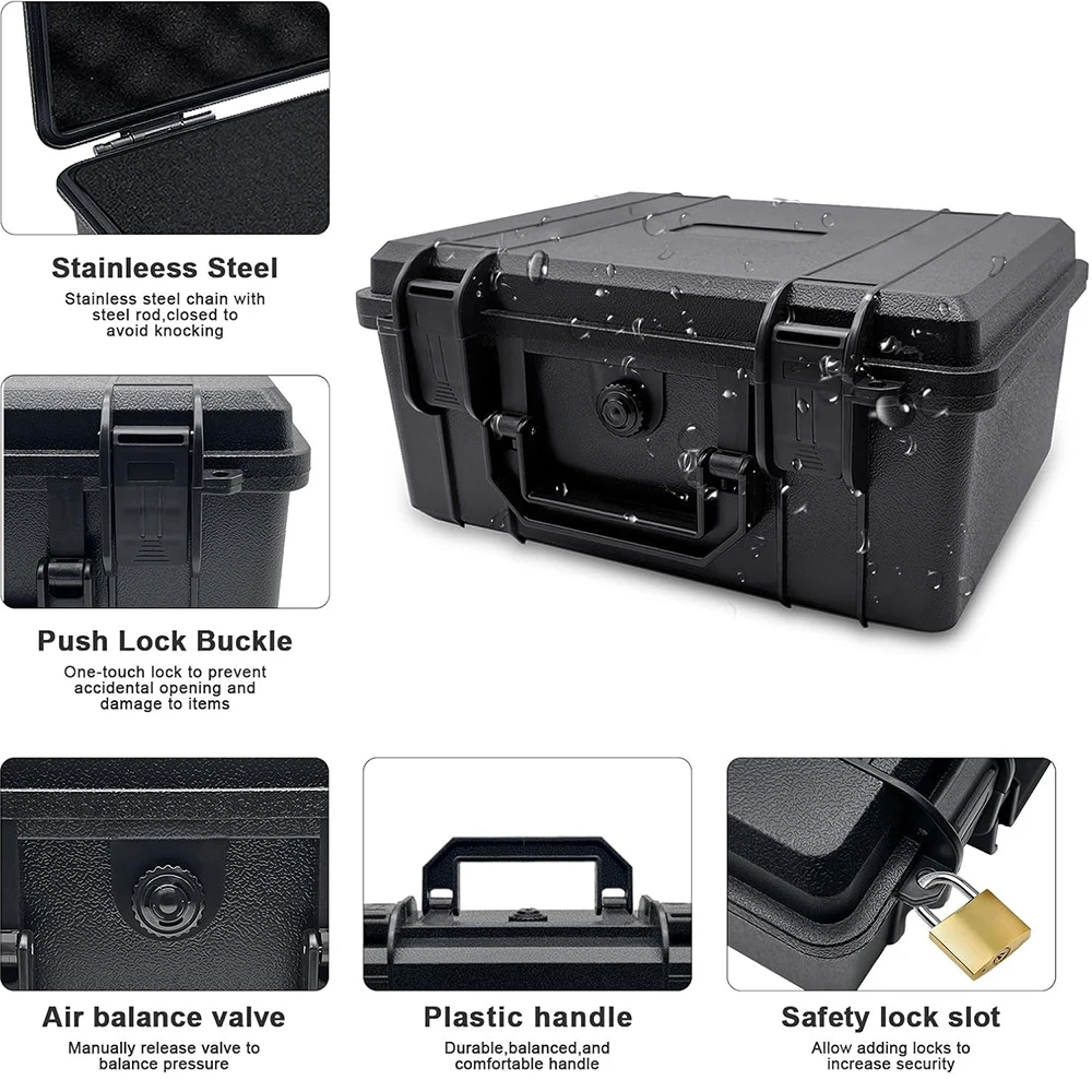 Waterproof Hard Toolbox Safety Protector Box Portable Organizer Hardware Storage Pistol Case With Pre-cut Sponge Storage Box thumbnail 5