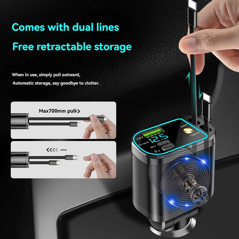 One-to-five vehicle mobile phone charger, supporting super-fast charging, with ambient light and starry sky light thumbnail 4