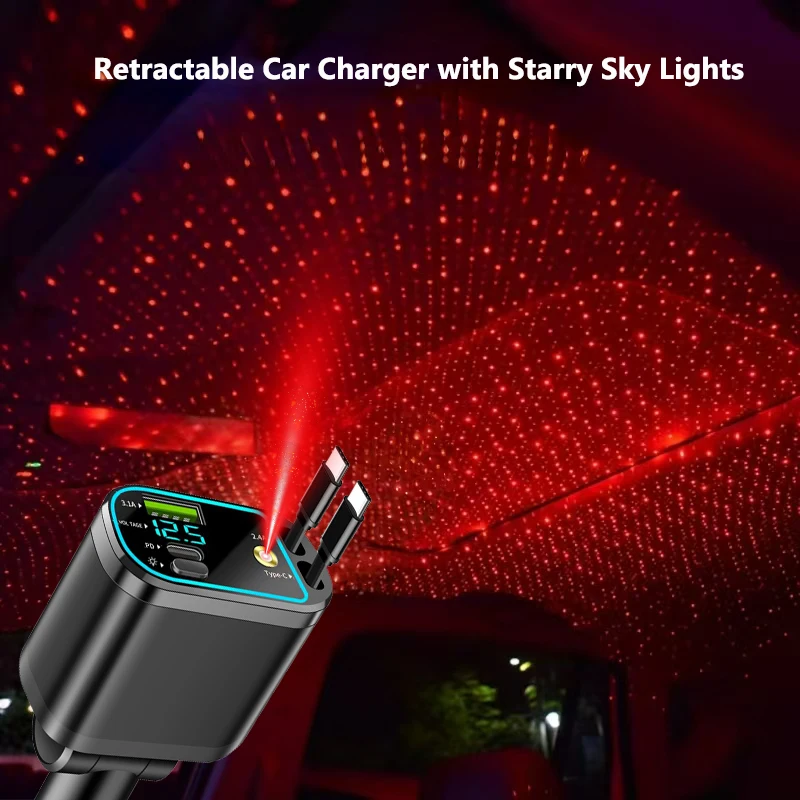 One-to-five vehicle mobile phone charger, supporting super-fast charging, with ambient light and starry sky light thumbnail 3