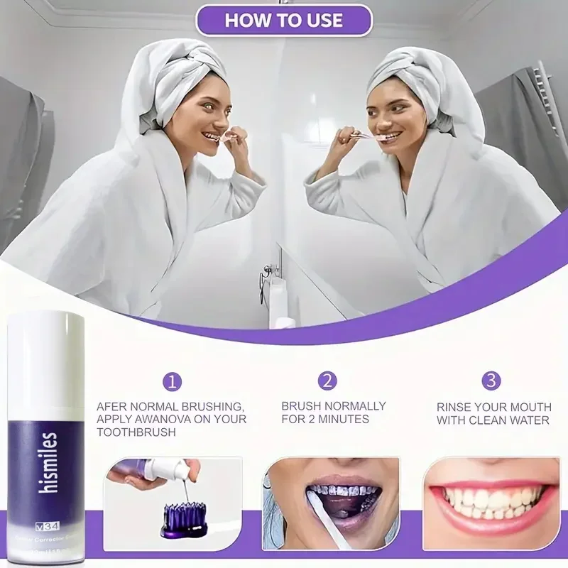 V34 Purple Teeth Whitening Toothpaste Remove Plaque Stains Cleaning Oral Hygiene Dental Bleach Tools Fresh Breath Teeth Care thumbnail 2