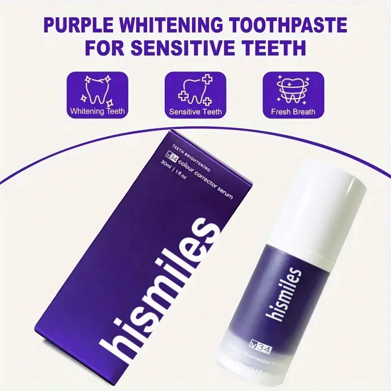 V34 Purple Teeth Whitening Toothpaste Remove Plaque Stains Cleaning Oral Hygiene Dental Bleach Tools Fresh Breath Teeth Care thumbnail 4
