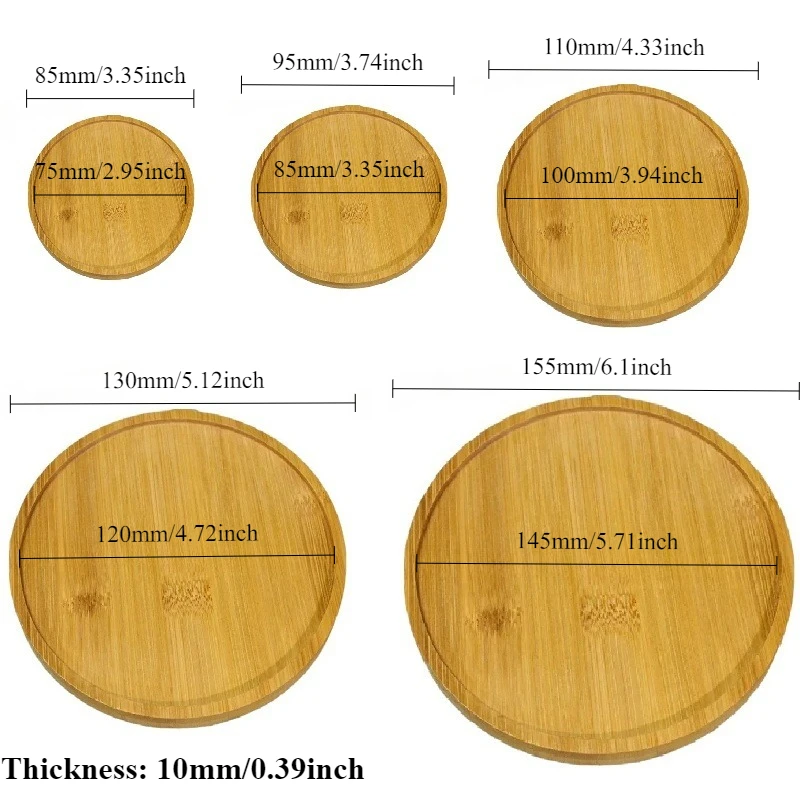 3PCS Round Bamboo Tray Saucer Flower Pot Tray Cup Pad Coaster Plate Kitchen Decorative Plate Creative Coffee Cup Mat Home Decor