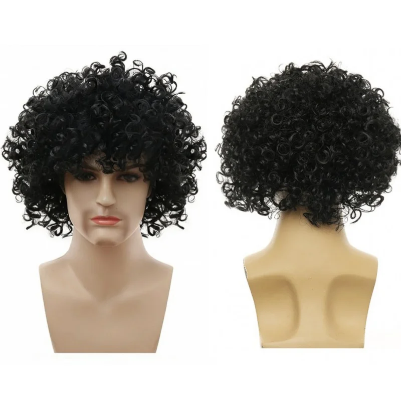Synthetic Curly Hair Wigs Disco Hippie Rock Punk Afro Wigs Men Women Party Halloween Cosplay Hair Caps Headcover Without Glasses thumbnail 5