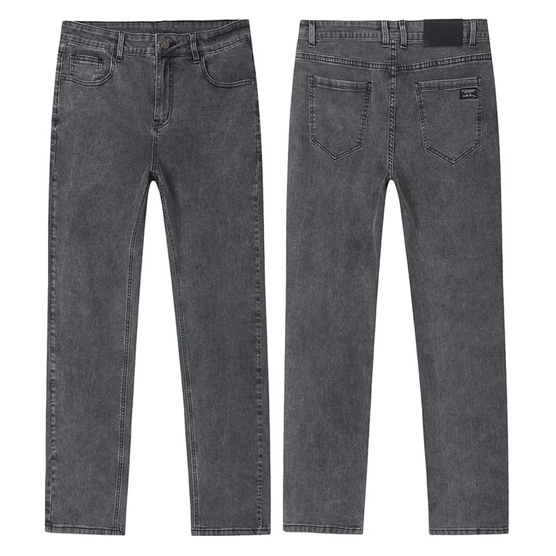 Spring New Men's Slim Fit Elastic Jeans Fashion Gray Comfortable Casual Denim Pants Korean Business Work Straight Black Trousers thumbnail 6
