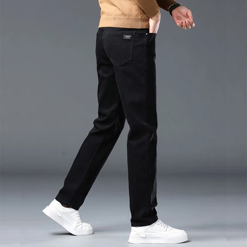 Spring New Men's Slim Fit Elastic Jeans Fashion Gray Comfortable Casual Denim Pants Korean Business Work Straight Black Trousers thumbnail 5