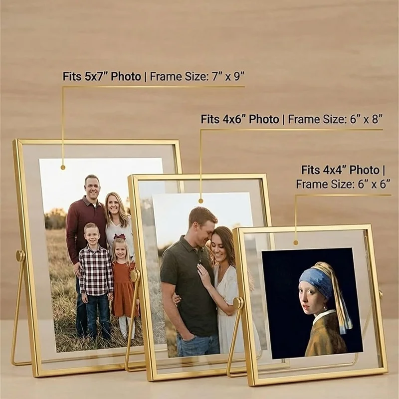 Metal Picture Frames Vintage Ornate Floating Frames 4, 6, 7 Inches Photo Antique Easel Stand Vertical Glass Holder for Pictures thumbnail 2