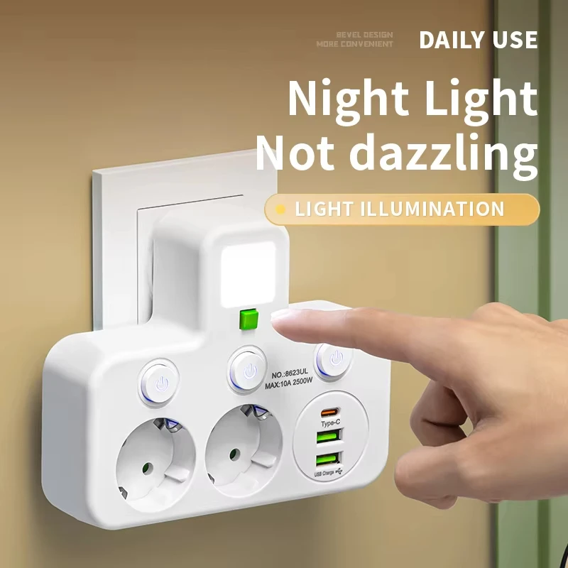 EU Plug Power Strip Outlets Two specifications with or without USB Type-C port Wall Charger for Home Office thumbnail 6