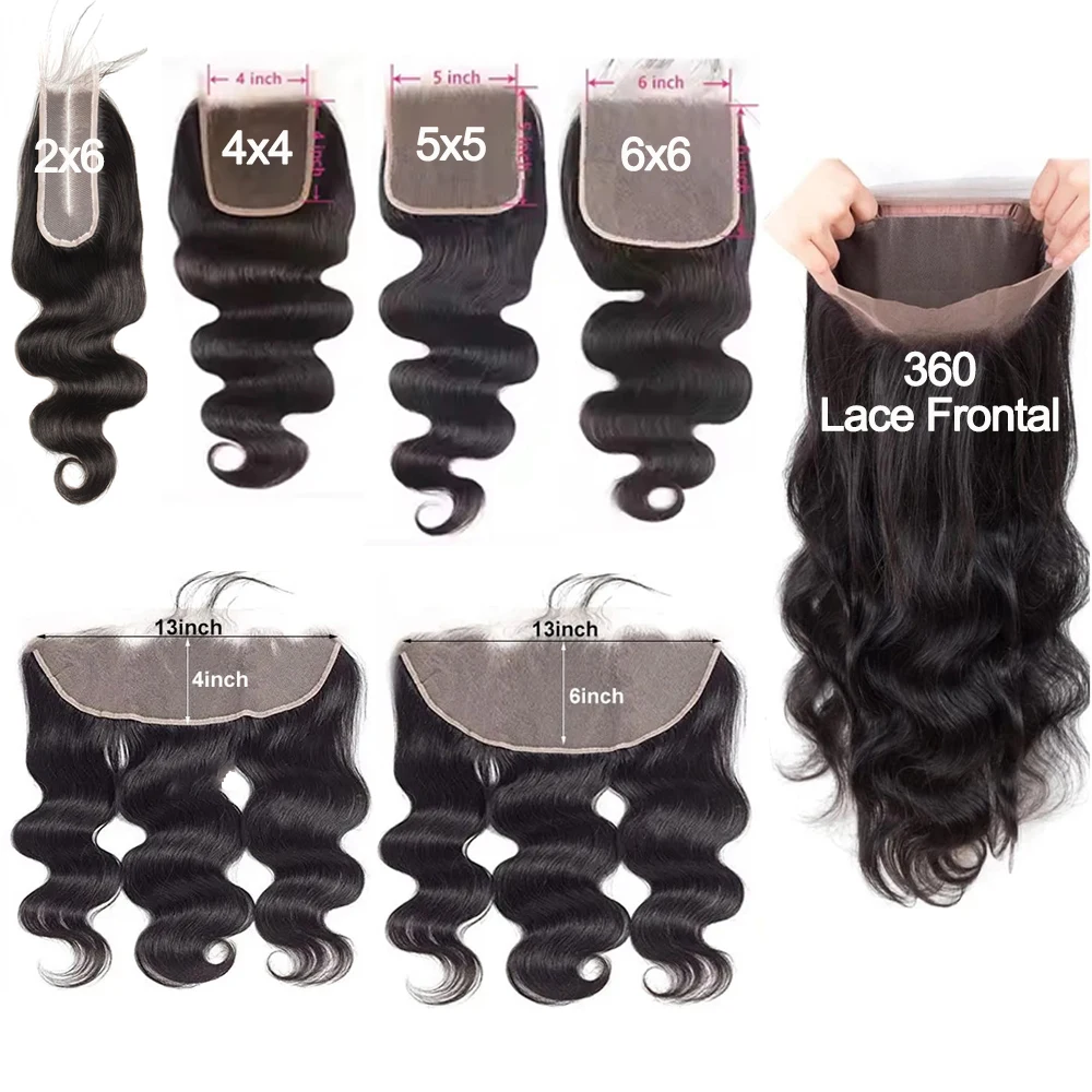 Body Wave 13x6 Lace Frontal Only 2x6 Lace Closure 4x4 5x5 6x6 Transparent Swiss Lace Closure 360 Lace Brazilian 100% Human Hair