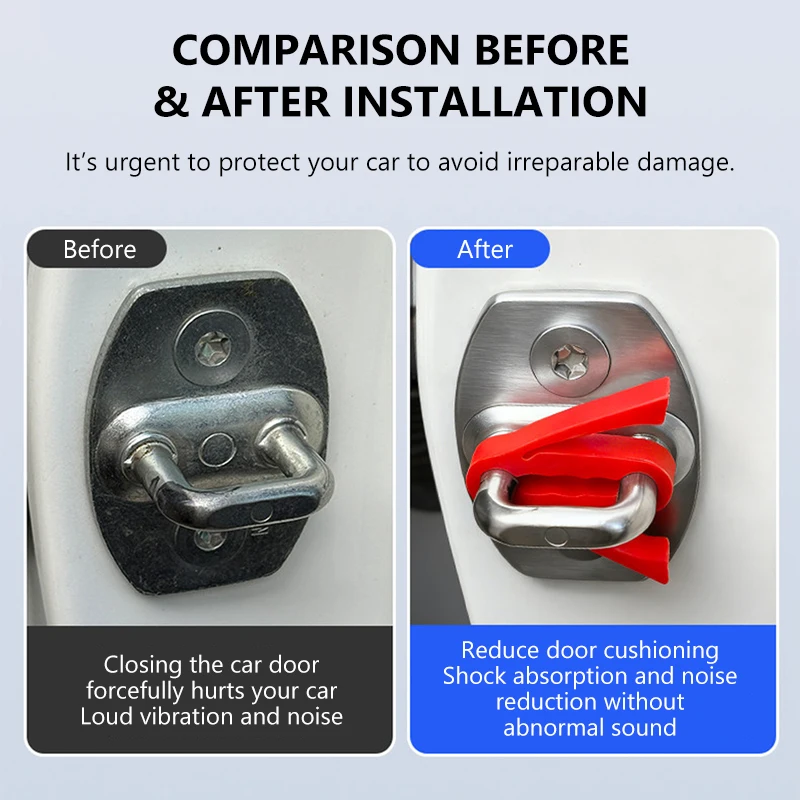 SEAMETAL 4pcs Car Door Lock Shock Pad Silicone Auto Door Lock Protection Cover Force Release Arm Design for Car Truck Door Latch thumbnail 3