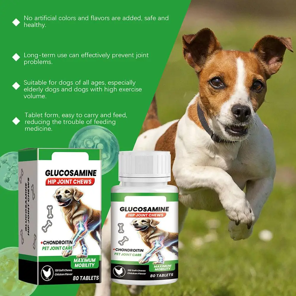 80 Tablets Nutritional Supplement Chondroitin Soft Chew Hip Joint Dogs Enhance Vitality Chicken Flavor Pet Joint Care Tablets thumbnail 3