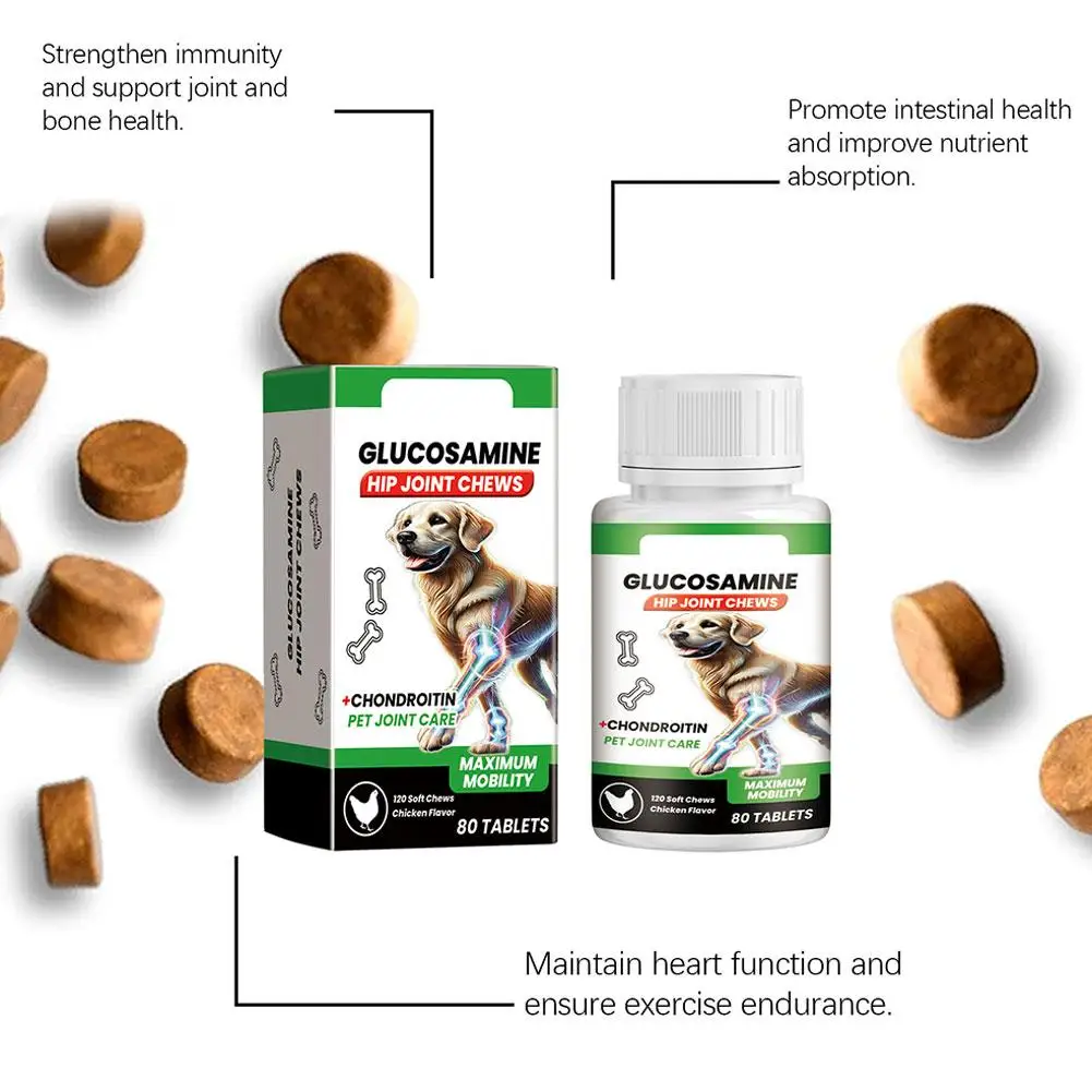 80 Tablets Nutritional Supplement Chondroitin Soft Chew Hip Joint Dogs Enhance Vitality Chicken Flavor Pet Joint Care Tablets thumbnail 2