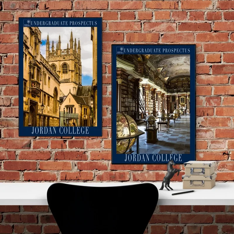 Set of 2 Vintage University Posters Fantasy Literature Inspired Wall Art Study Room Book Lover Gift His Dark-Materials Canvas