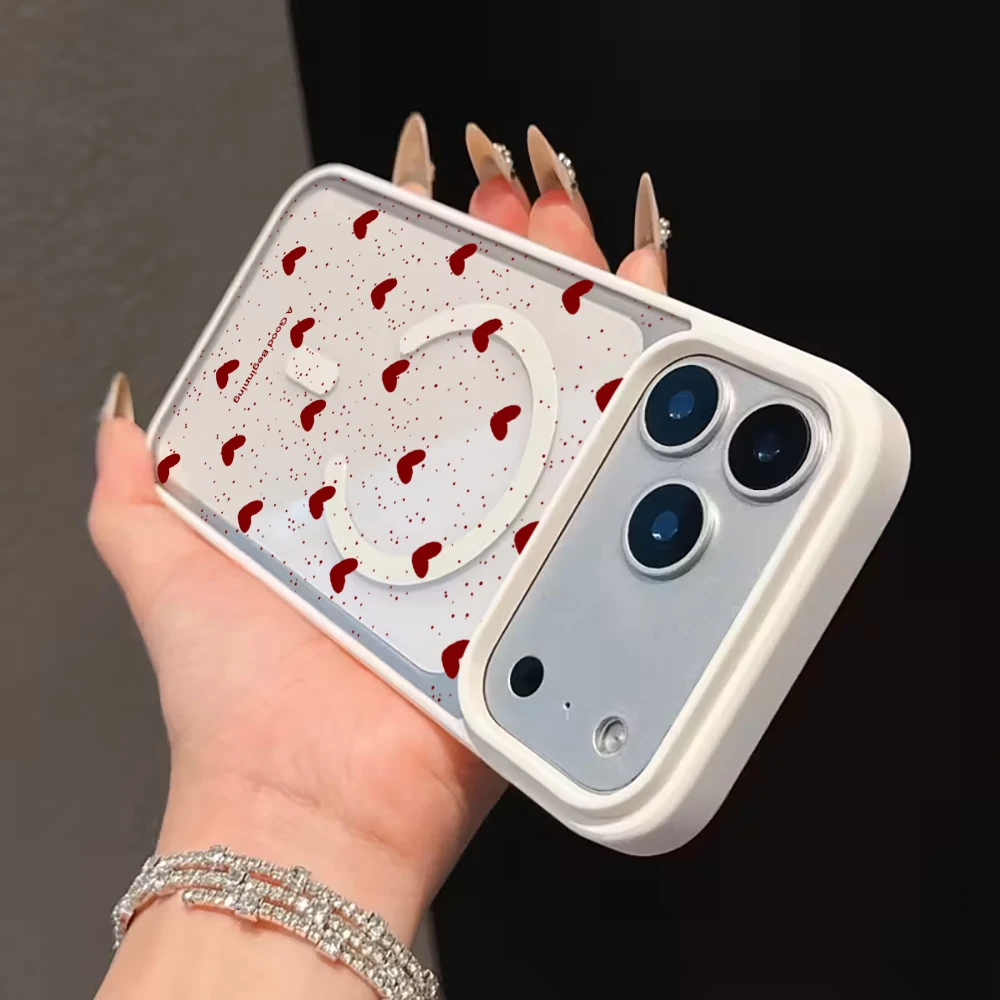 Simple Heart Polka Dot Clear Case For Magsafe iPhone 14 Pro Max 17 15 14 11 13 12 ProMax Plus Cases Wireless Charing TPU Fundas thumbnail 4