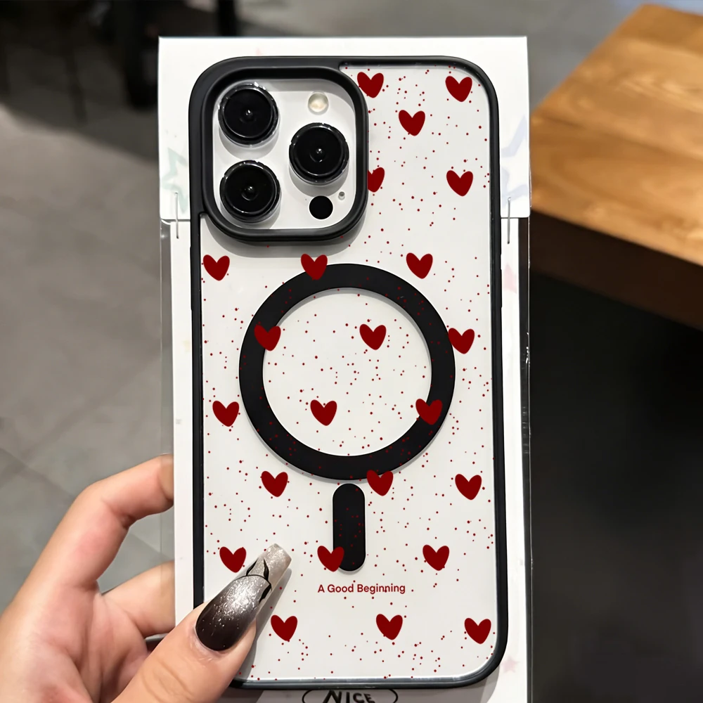 Simple Heart Polka Dot Clear Case For Magsafe iPhone 14 Pro Max 17 15 14 11 13 12 ProMax Plus Cases Wireless Charing TPU Fundas thumbnail 2