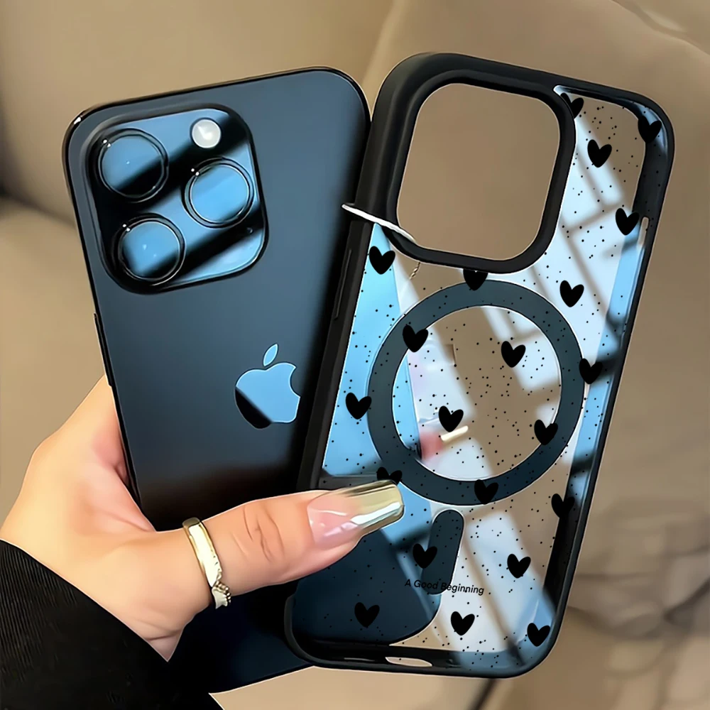 Simple Heart Polka Dot Clear Case For Magsafe iPhone 14 Pro Max 17 15 14 11 13 12 ProMax Plus Cases Wireless Charing TPU Fundas thumbnail 5