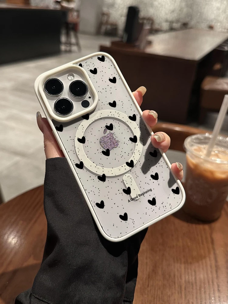 Simple Heart Polka Dot Clear Case For Magsafe iPhone 14 Pro Max 17 15 14 11 13 12 ProMax Plus Cases Wireless Charing TPU Fundas thumbnail 6