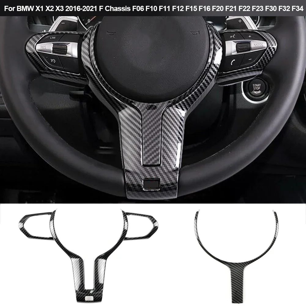 ABS Carbon Texture Car Interior Steering Wheel Cover Trim For BMW F Chassis F06 F10 F11 F12 F15 F16 F20 F21 F22 F23 F30 F32 F34 thumbnail 3