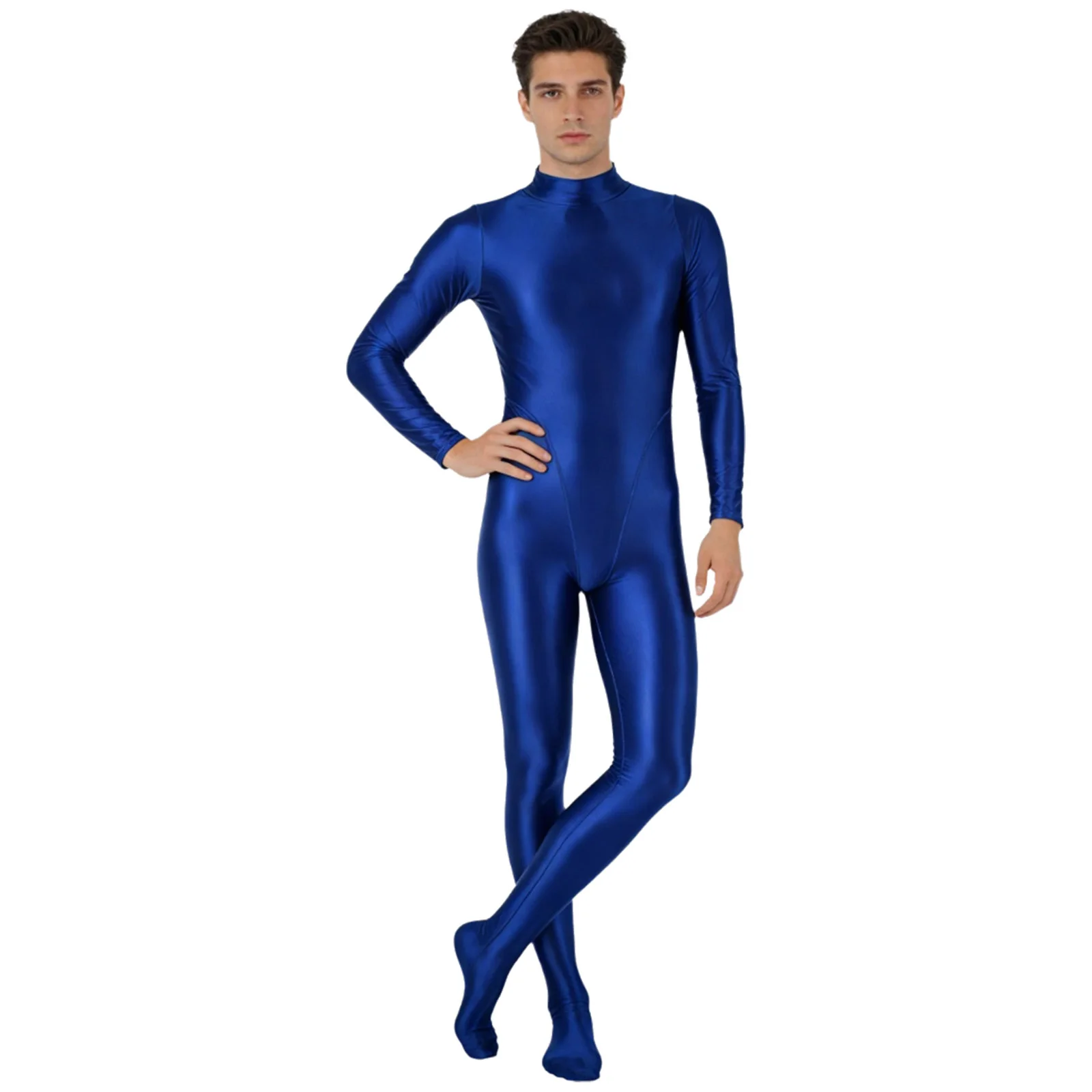 Mens Oil Glossy Swimsuit Full Body Suit Long Sleeve Footed One Piece Jumpsuit Rash Guard Diving Surfing Workout Bathing Suits thumbnail 5