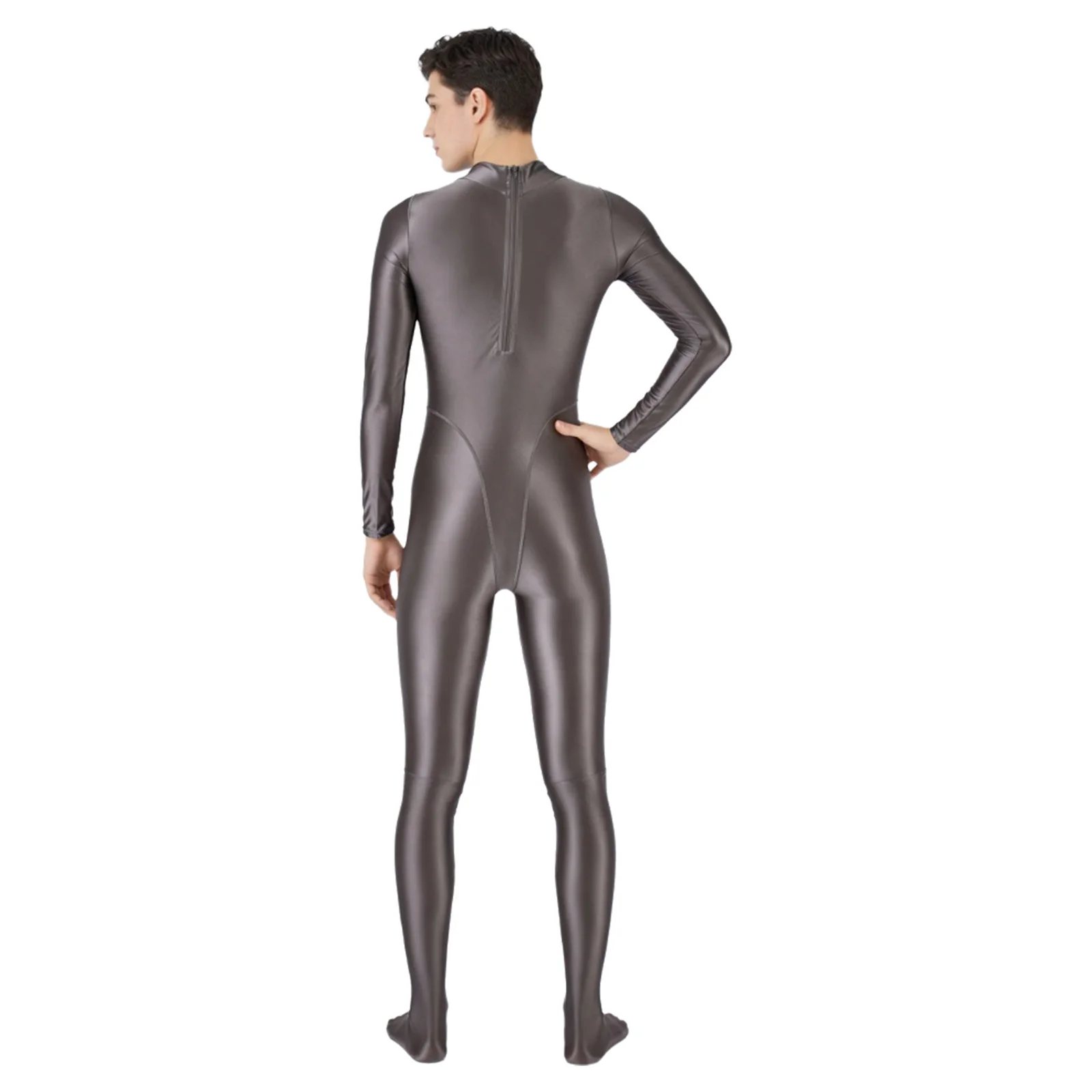 Mens Oil Glossy Swimsuit Full Body Suit Long Sleeve Footed One Piece Jumpsuit Rash Guard Diving Surfing Workout Bathing Suits thumbnail 2