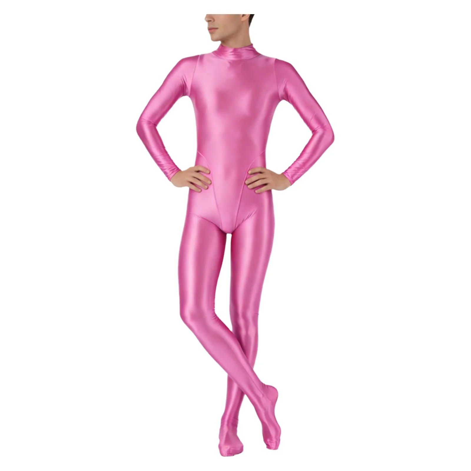 Mens Oil Glossy Swimsuit Full Body Suit Long Sleeve Footed One Piece Jumpsuit Rash Guard Diving Surfing Workout Bathing Suits thumbnail 4