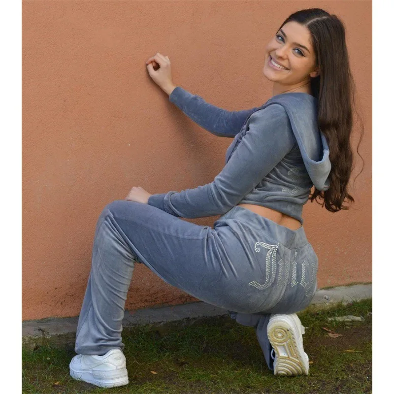 Two piece Set Women Fashion Rhinestone Korean Velvet Sports and Leisure Set 2025 Autumn New Womens Clothing thumbnail 3