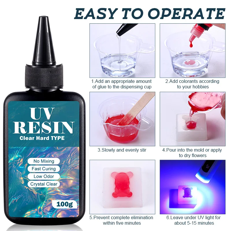 UV Resin Kit with Light Upgraded Hard Type Crystal Clear Ultraviolet Curing UV Resin for Craft DIY Jewelry Making Molds Casting thumbnail 4