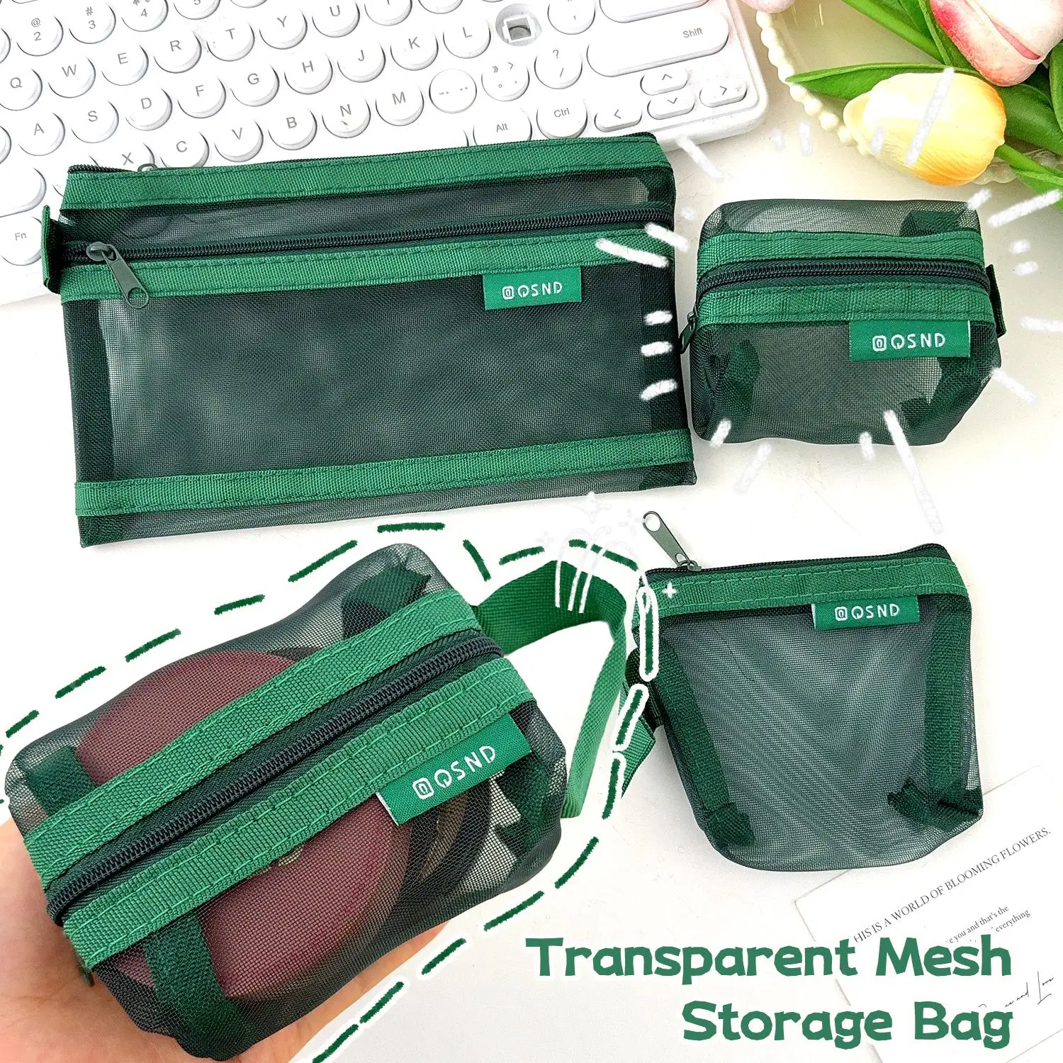 Transparent Mesh Zipper Pouch Universal Data Cable Protective Bag Storage Case for Earphone Earbuds Charger Wire Organizers thumbnail 5