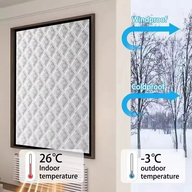 1P No-Drill Thermal Window Film Thickened Self-Adhesive Insulation Cover Easy Install Cold-Blocking Design for Warm Winter Home thumbnail 3