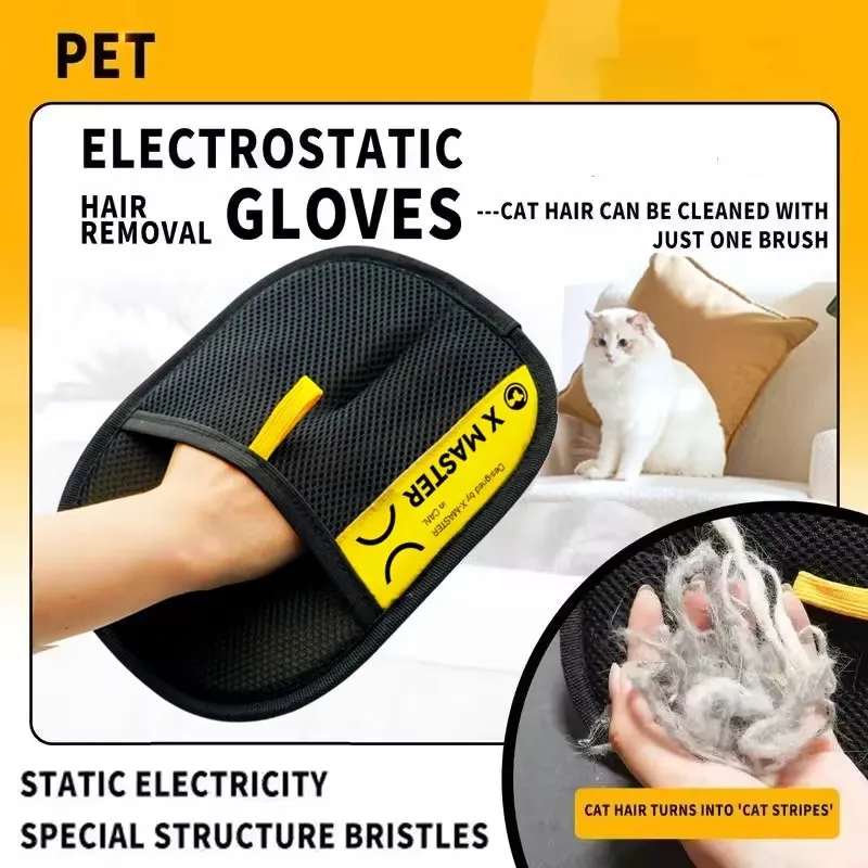 Pet Cats Hair Remover Gloves Electrostatic For Dogs Reusable Washable Grooming Glove With 2-In-1 Lint Roller Brush thumbnail 3