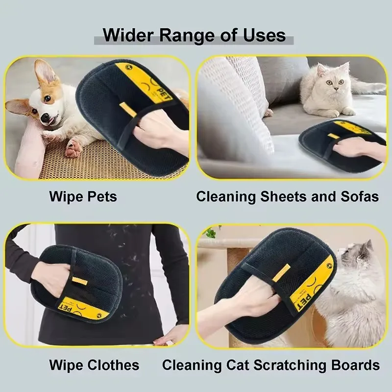 Pet Cats Hair Remover Gloves Electrostatic For Dogs Reusable Washable Grooming Glove With 2-In-1 Lint Roller Brush thumbnail 2