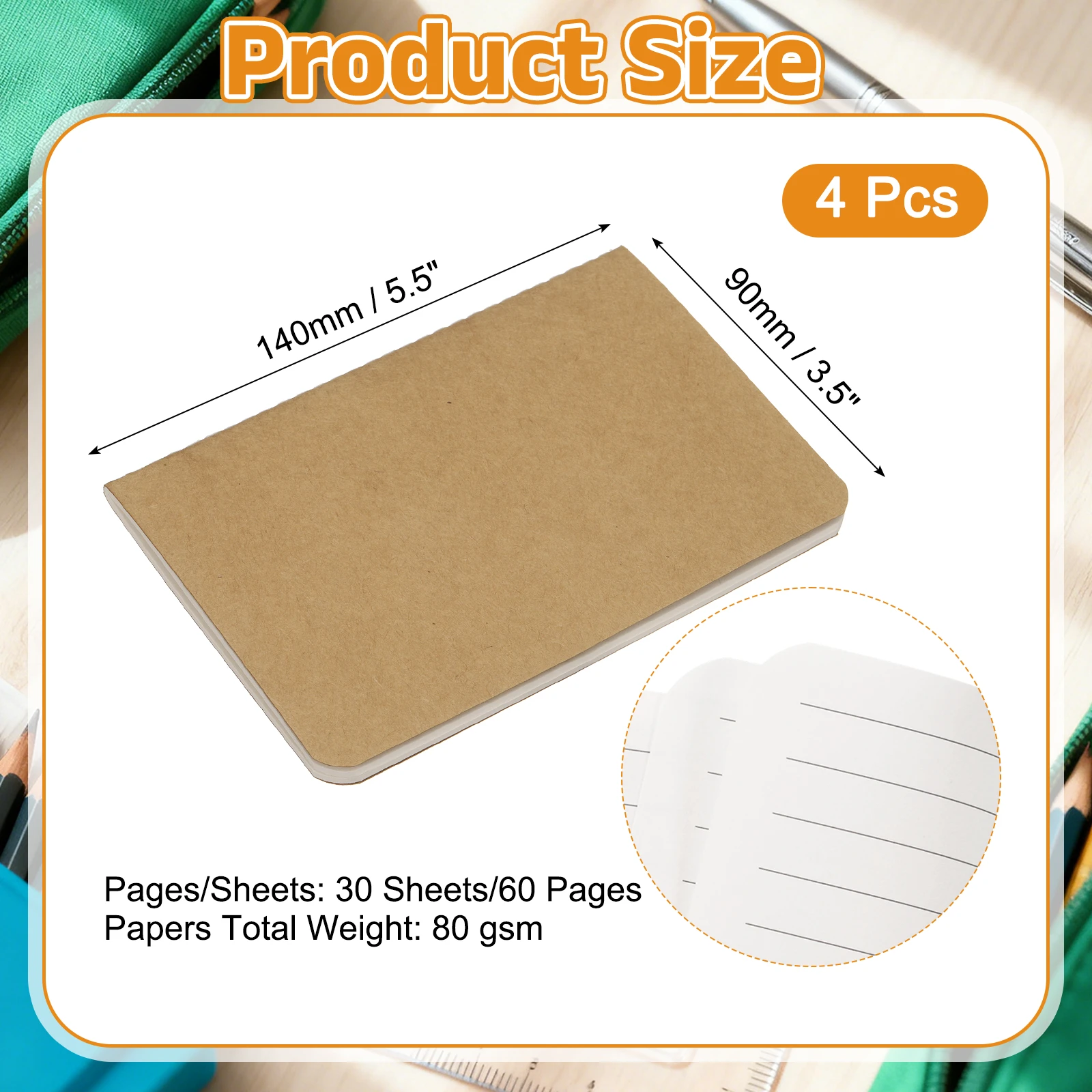 4/6Pcs A6 Mini Pocket Notebook Kraft Paper Lined Journal Memo Pad 30 Sheets/60 Pages Portable Notebook Notepad Office Supplies thumbnail 2