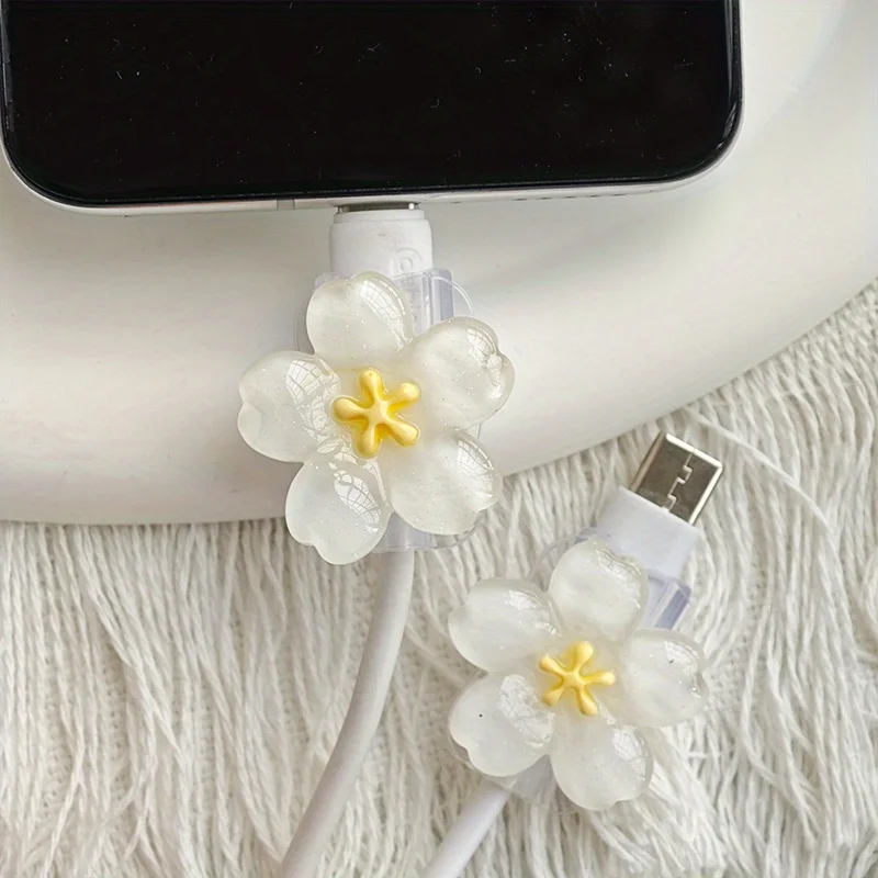 2pcs Cherry Blossom Cable Protector Cord Saver Sleeve Data Line Protection Kit For iPhone/Type-C Charging Interface thumbnail 2