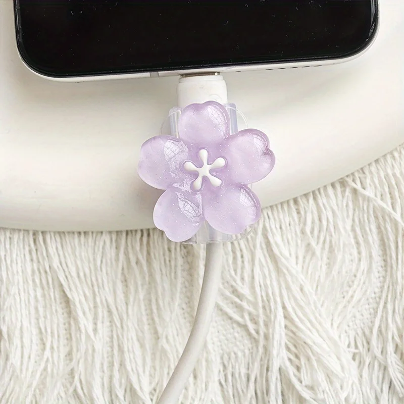 2pcs Cherry Blossom Cable Protector Cord Saver Sleeve Data Line Protection Kit For iPhone/Type-C Charging Interface thumbnail 6