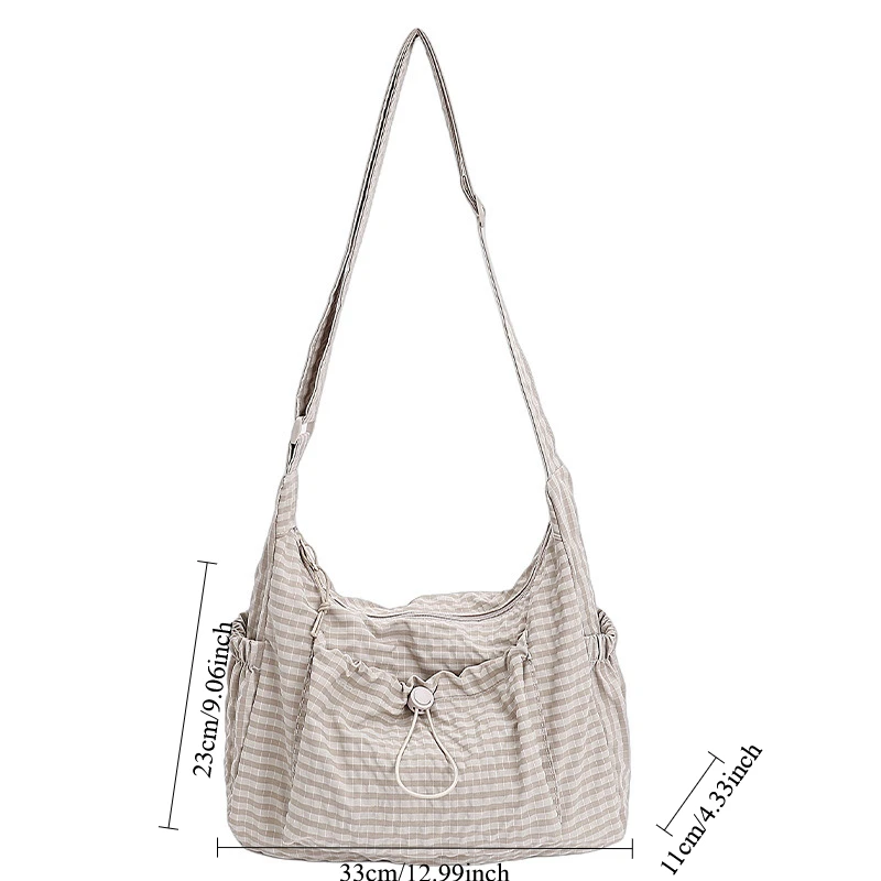 Korean Nylon Shoulder Bags Fashion Simple Plaid Zipper Tote Drawstring Pleated Cloud Bags New Commuter Crossbody Shoulder Bag thumbnail 6