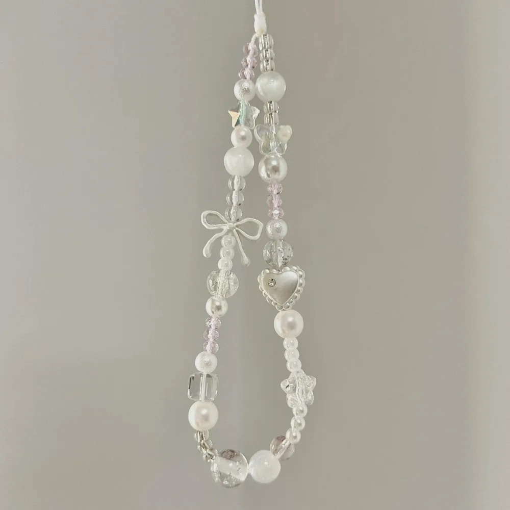 Fashion Charm Phone Strap Cute Luxury Beaded Phone Chain White Star Pearl Phone Case Keychain Phone Accessories