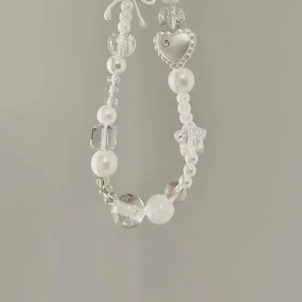 Fashion Charm Phone Strap Cute Luxury Beaded Phone Chain White Star Pearl Phone Case Keychain Phone Accessories thumbnail 4