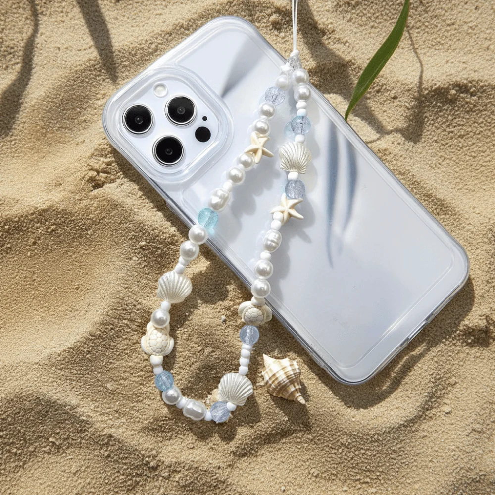 Fashion Charm Phone Strap Cute Luxury Beaded Phone Chain White Star Pearl Phone Case Keychain Phone Accessories thumbnail 2