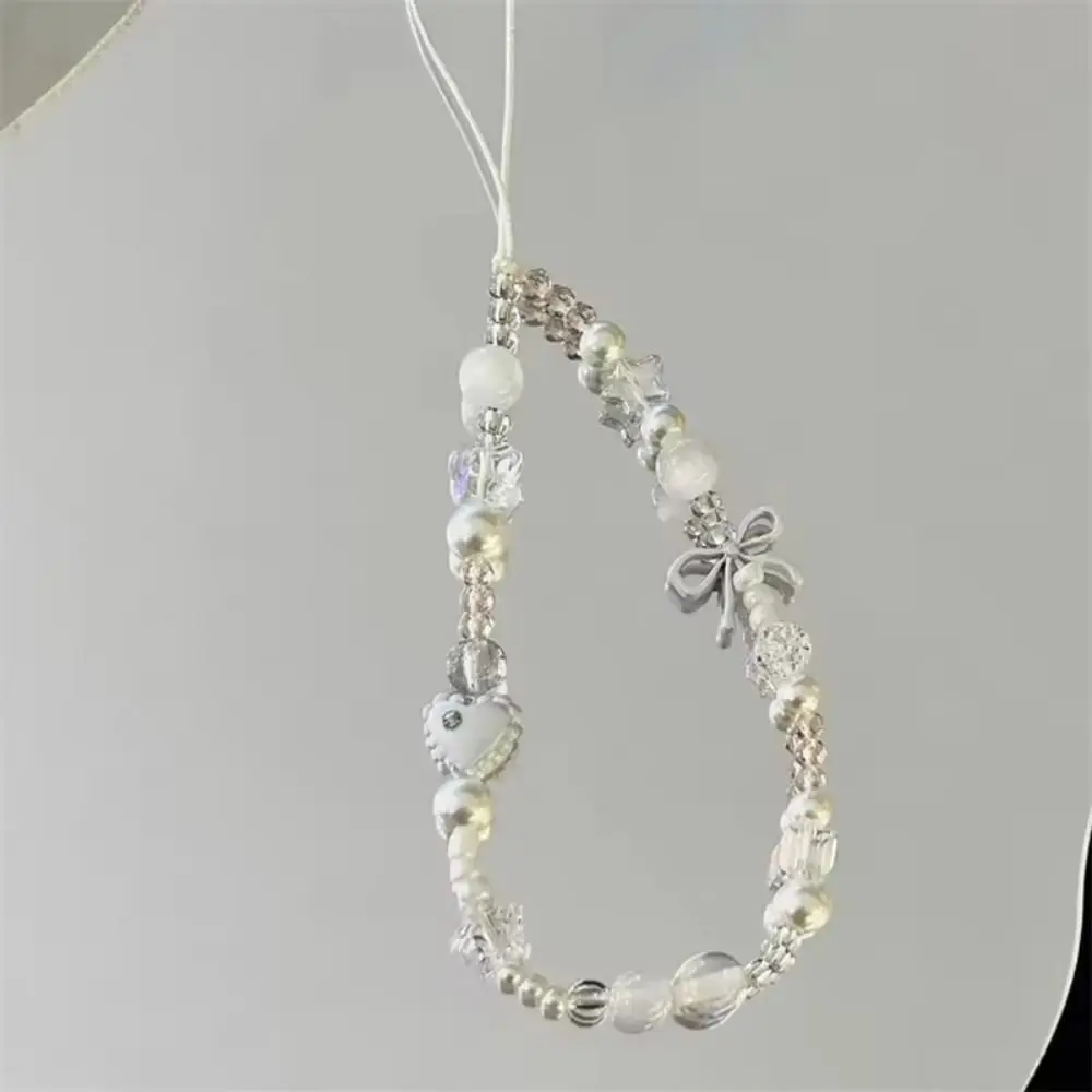Fashion Charm Phone Strap Cute Luxury Beaded Phone Chain White Star Pearl Phone Case Keychain Phone Accessories thumbnail 5