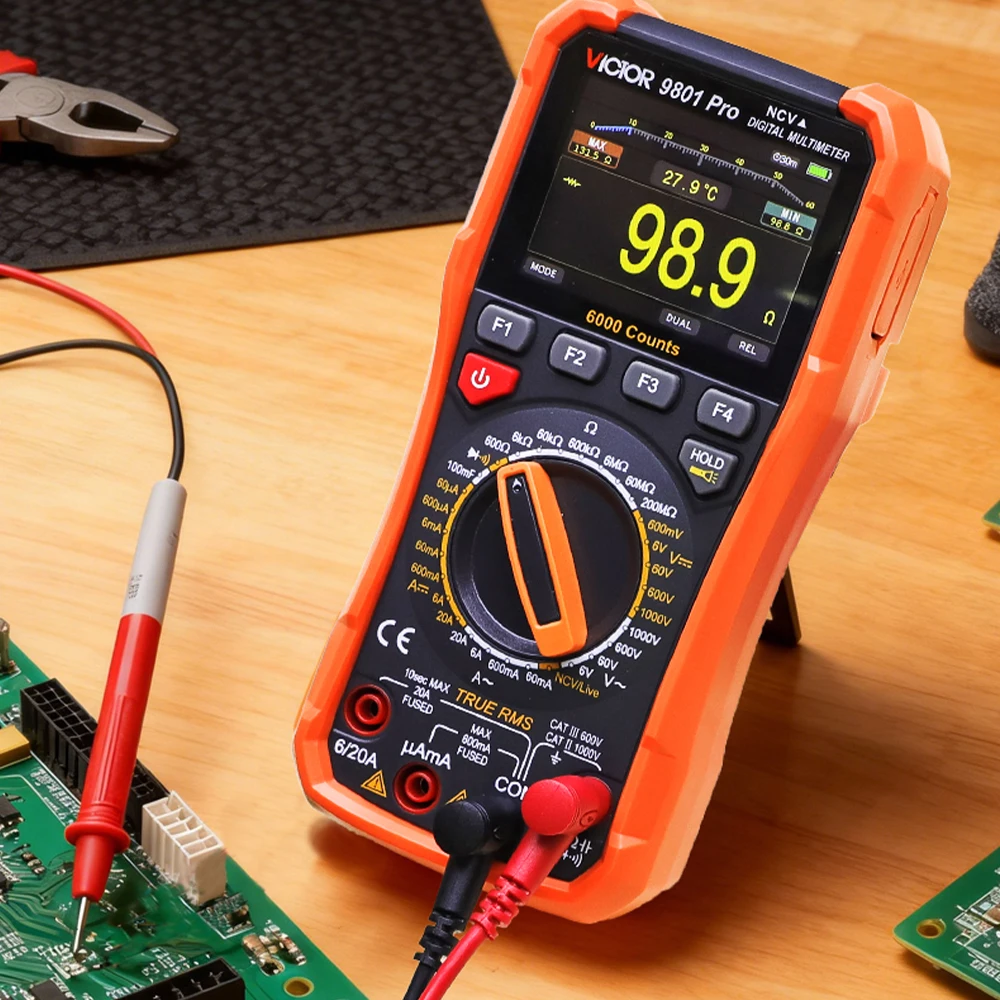 VICTOR 9801 Pro DIgital Multimeter 6000 Counts TFT Color Screen AC/DC 1000V NCV Live Wire Intelligent Diode Tester Multimetro thumbnail 4