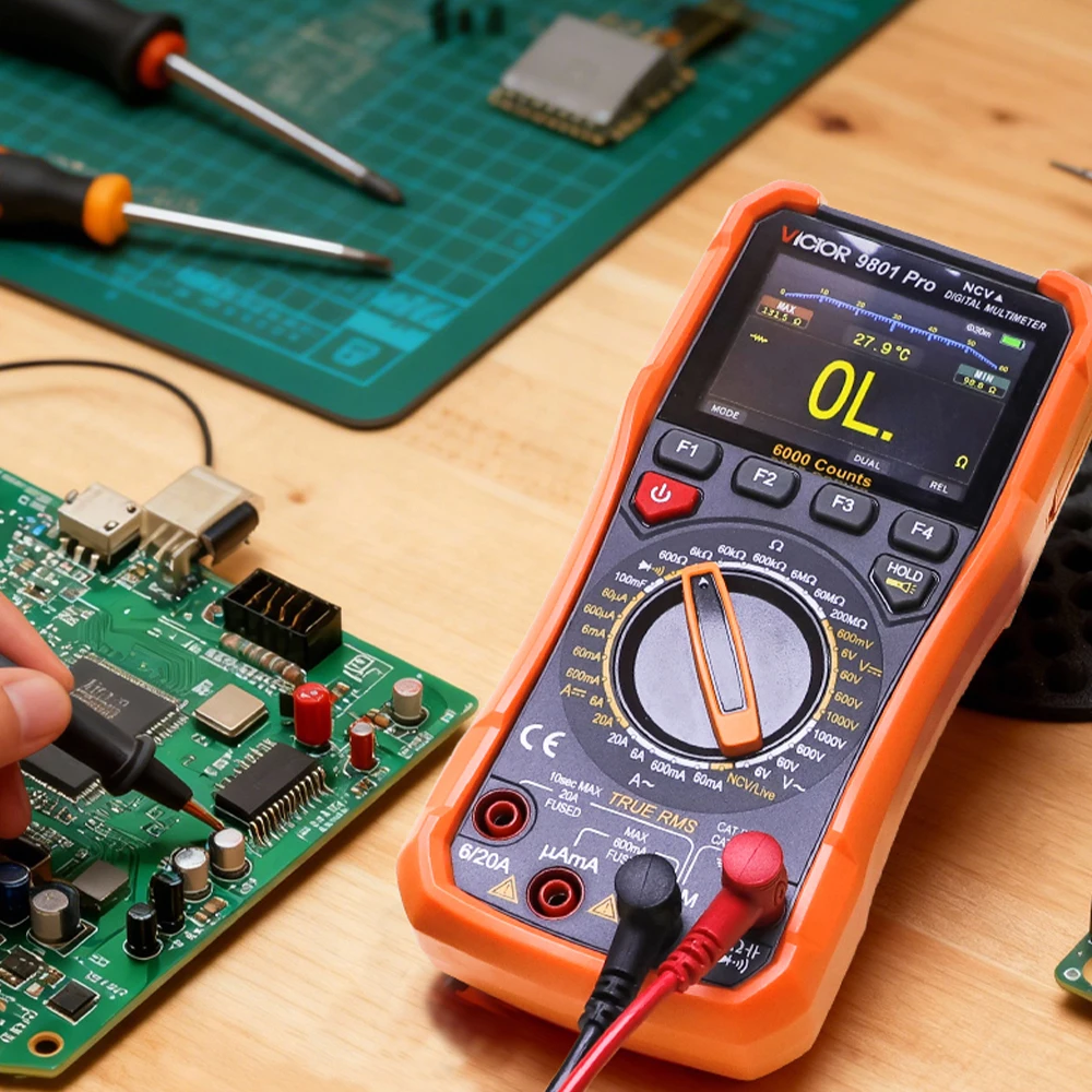 VICTOR 9801 Pro DIgital Multimeter 6000 Counts TFT Color Screen AC/DC 1000V NCV Live Wire Intelligent Diode Tester Multimetro thumbnail 5