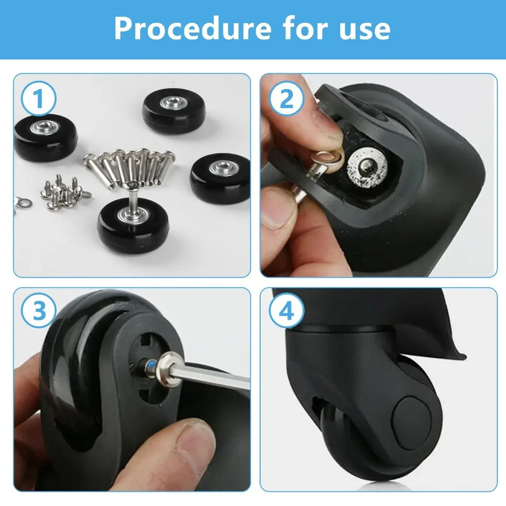 Universal Suitcase Luggage Replacement Wheels Axles Repair Kit Silent Rubber Mute Casters 40mm 50mm 60mm Travel Bag Parts Tools thumbnail 4