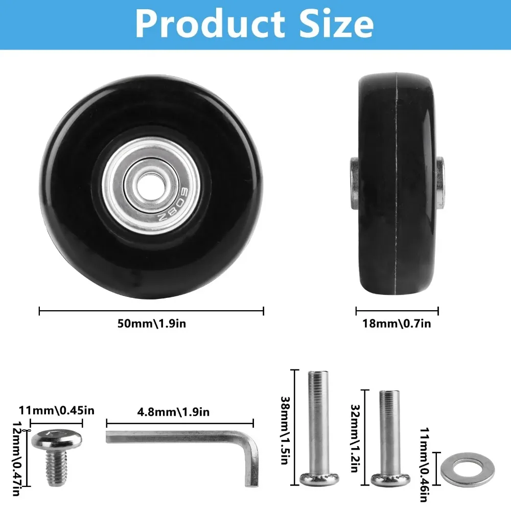 Universal Suitcase Luggage Replacement Wheels Axles Repair Kit Silent Rubber Mute Casters 40mm 50mm 60mm Travel Bag Parts Tools thumbnail 2