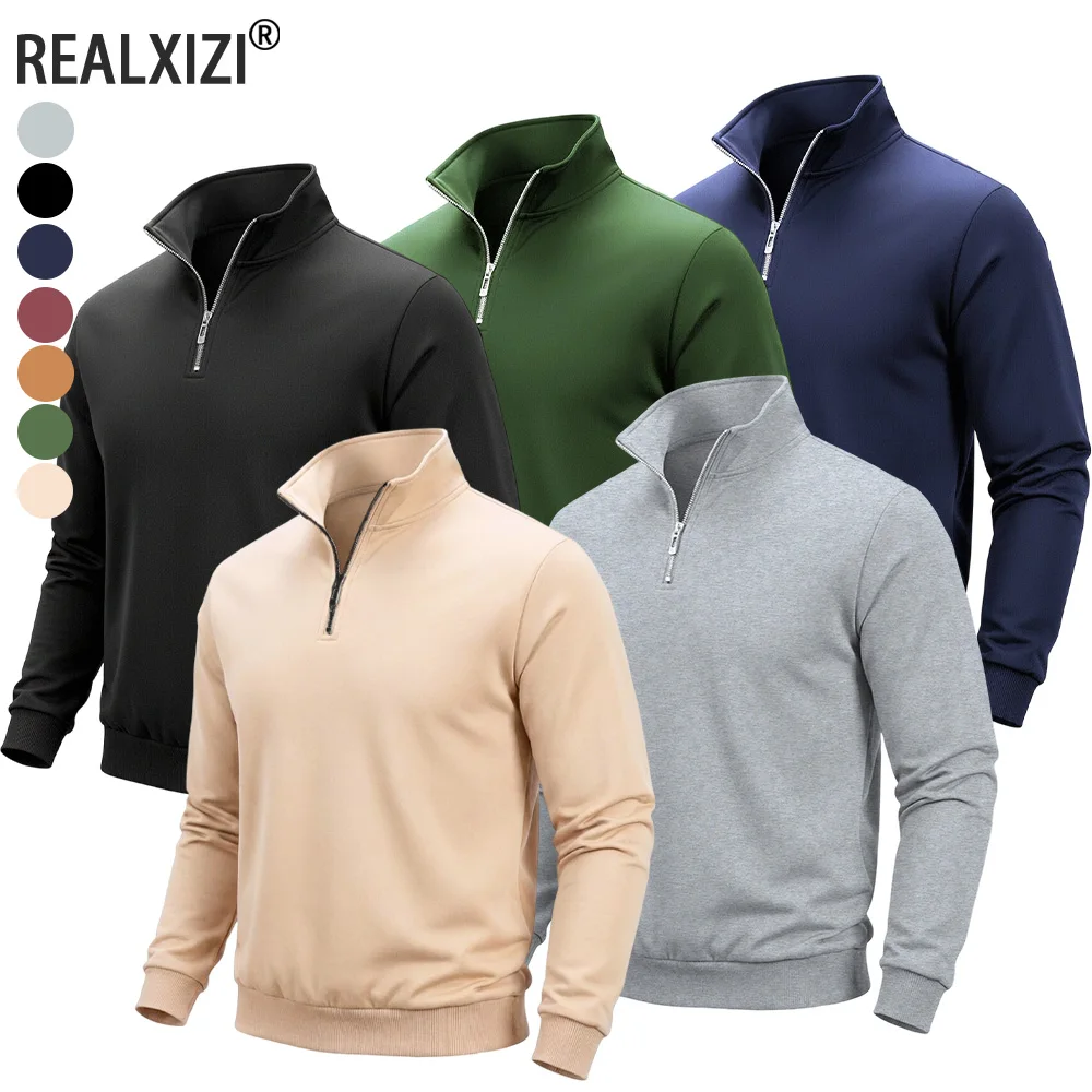 Spring Autumn Men's Half Zipper Sweatshirts Solid Color Turtleneck Pullover Sweaters Men Outdoor Long Sleeve Top Streetwear